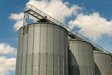 Steel tank containing food products. Grain silo.