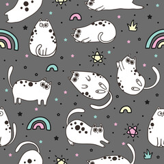 Seamless pattern with cute kittens. Creative childish texture. Great for fabric, textile vector illustration
