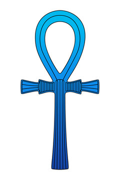 Blue ankh sign, cross with handle and ancient Egyptian hieroglyphic symbol of gods and Pharaohs, representing life. Also known as key of life, breath of life, key of the Nile, and crux ansata. Vector