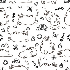 Seamless pattern with cute cartoon cats. Great for fabric, textile vector illustration