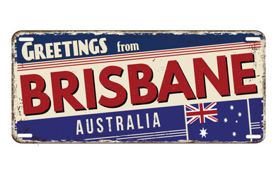 Greetings from Brisbane vintage rusty metal plate - obrazy, fototapety, plakaty