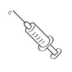 Medical syringe with COVID-19 vaccine booster dose line sketch icon