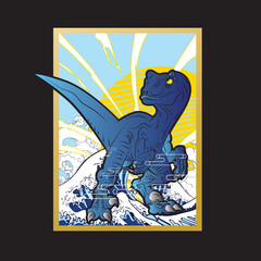 dinosaur design illustration with japanese style background