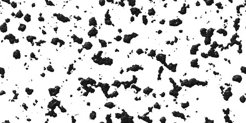Seamless glossy black acrylic paint specks, splashes and splatter texture isolated on white background. Monochrome abstract  blobs and droplets pattern. Creative or artistic concept 3D rendering.