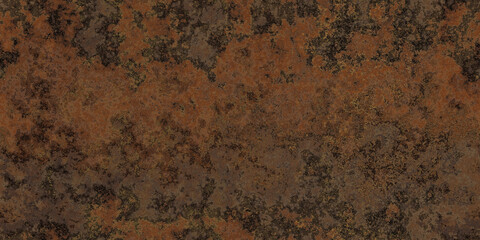 Seamless old worn grungy dark rusted and corroded copper metal patina background texture. Tileable steampunk wallpaper pattern or vintage antique bronze backdrop. High resolution 3D rendering. - obrazy, fototapety, plakaty