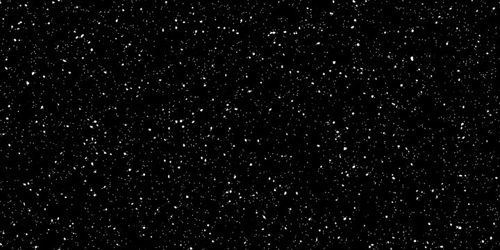 Seamless black and white ink or paint specks, splatter, dust, stars or falling snow background texture. Monochrome dirty distressed urban grunge old photo noise pattern overlay effect. 3D rendering.