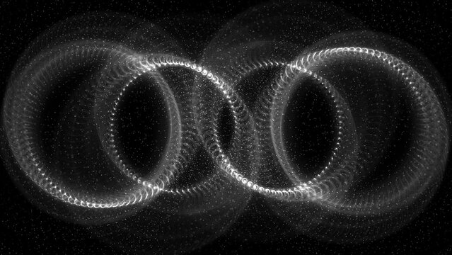 Black and white abstract celestial orbs in a backdrop of stars wallpaper background. Elegant monochrome geometric deep space or cosmos background. Astronomy or infinity concept 3D fractal rendering.