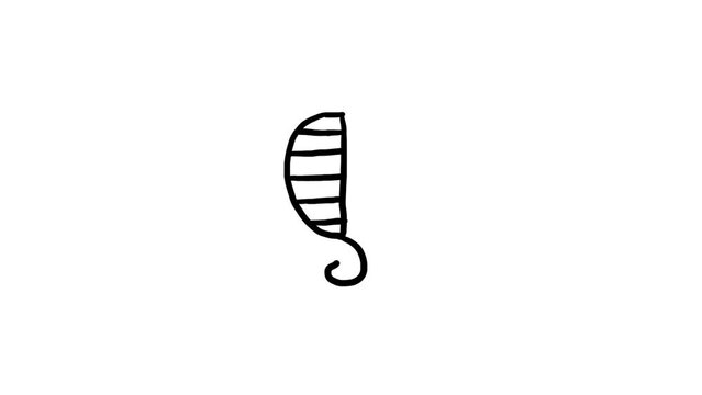 How to draw a seahorse. Doodle sketch drawing lesson with sea animal for kids. Timelapse with linear cute potbellied beast. Video for beginner walkers and illustrators
