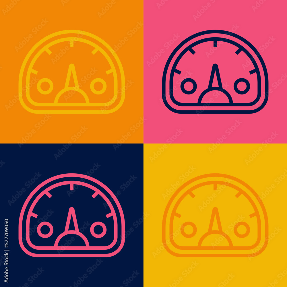 Poster pop art line speedometer icon isolated on color background. vector