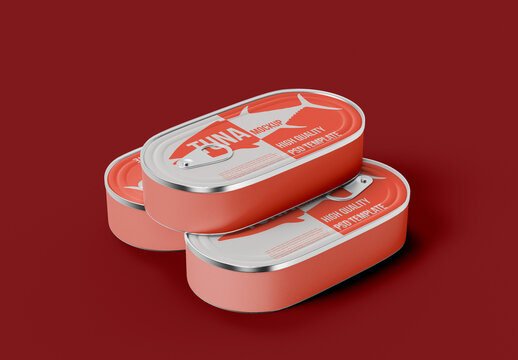 Three Tin Tuna Cans Mockup