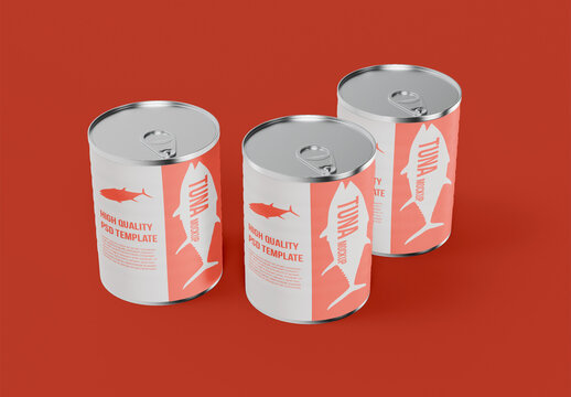 Three Cylindrical Tuna Cans Mockup