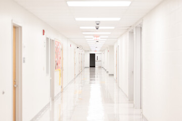 students in a school hallway  long corridor