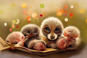 greeting card, baby birth , very cute animals  generative ai  