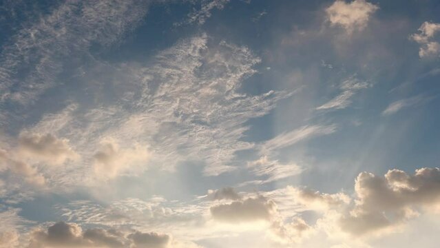 Beautiful sunset clouds in evening time, two levels rolling clouds moving cross the sky , 4K Time lapse video, beautiful sky with clouds background, b roll shot.
