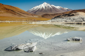 Fototapeta premium Laguna Piedras Rojas, salt lake in Atacama desert, volcanic landscape, Chile