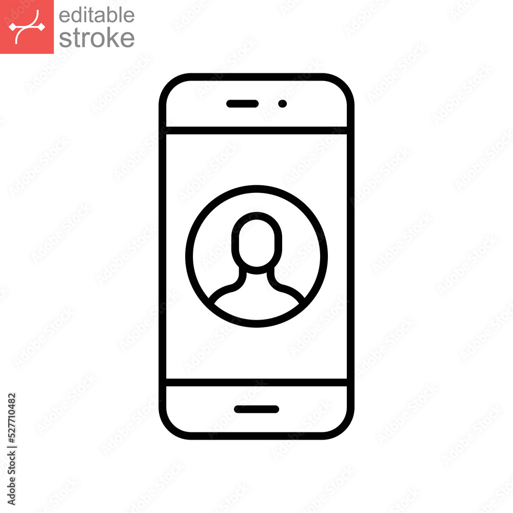 Poster mobile account line icon, create new my profile for profile network. user page in social network tem
