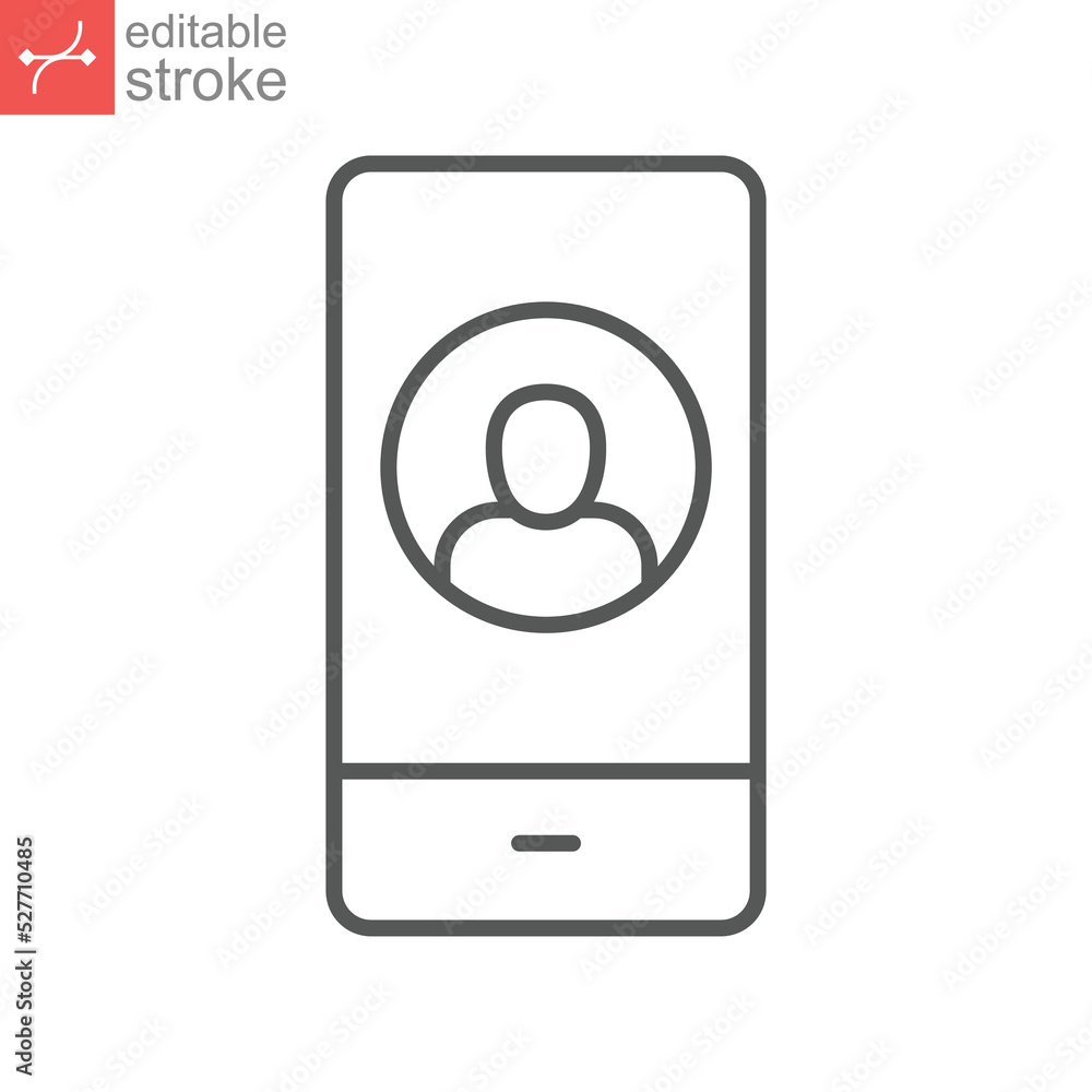 Poster mobile account line icon, create new my profile for profile network. user page in social network tem