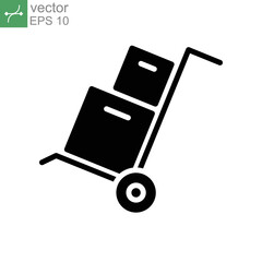 Box trolley glyph icon, move truck cargo carrier, bag cart delivery, flat luggage suitcase. Packaging Symbol. Moving hand truck with box Packages vector illustration design on white background. EPS 10