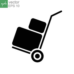 Box trolley glyph icon, move truck cargo carrier, bag cart delivery, flat luggage suitcase. Packaging Symbol. Moving hand truck with box Packages vector illustration design on white background. EPS 10