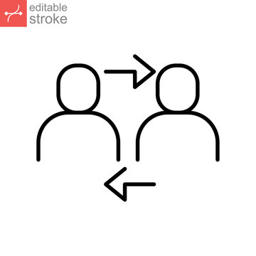 Interpersonal relationship icon, acquaintance skill.  close care conversation. Two people interacting and associating  each other. Editable stroke vector illustration design on white background EPS 10