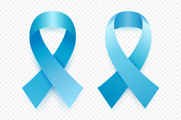 Vector 3d Realistic Blue Ribbon Set. Prostate Cancer Awareness Symbol Closeup. Cancer Ribbon Template. World Prostate Cancer Day Concept