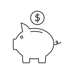 Piggy bank and dollar coin outline icon