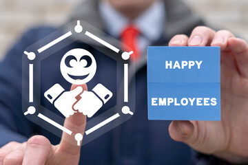Concept of happy employees. Customer retention and consumer experience marketing model.