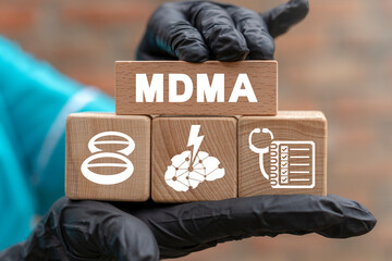 MDMA drugs medicine and health concept. Methylenedioxymethamphetamine. MDMA pill known as ecstasy E...