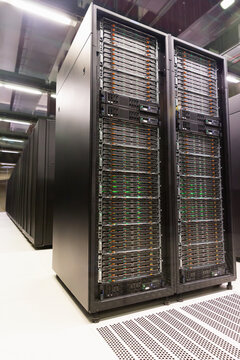 View of working server room in modern data center