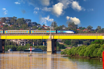 Passanger Train on Bridge over Parramatta River  Sydney NSW Australia. 