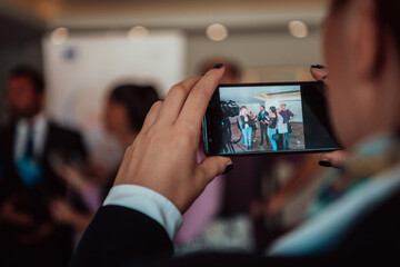 professional video production camera recording live event on stage. television social media...