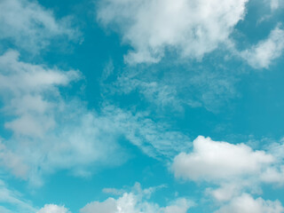 Big cloud floating in blue sky background with copy space.meteorology.The sky is scattered with fog.