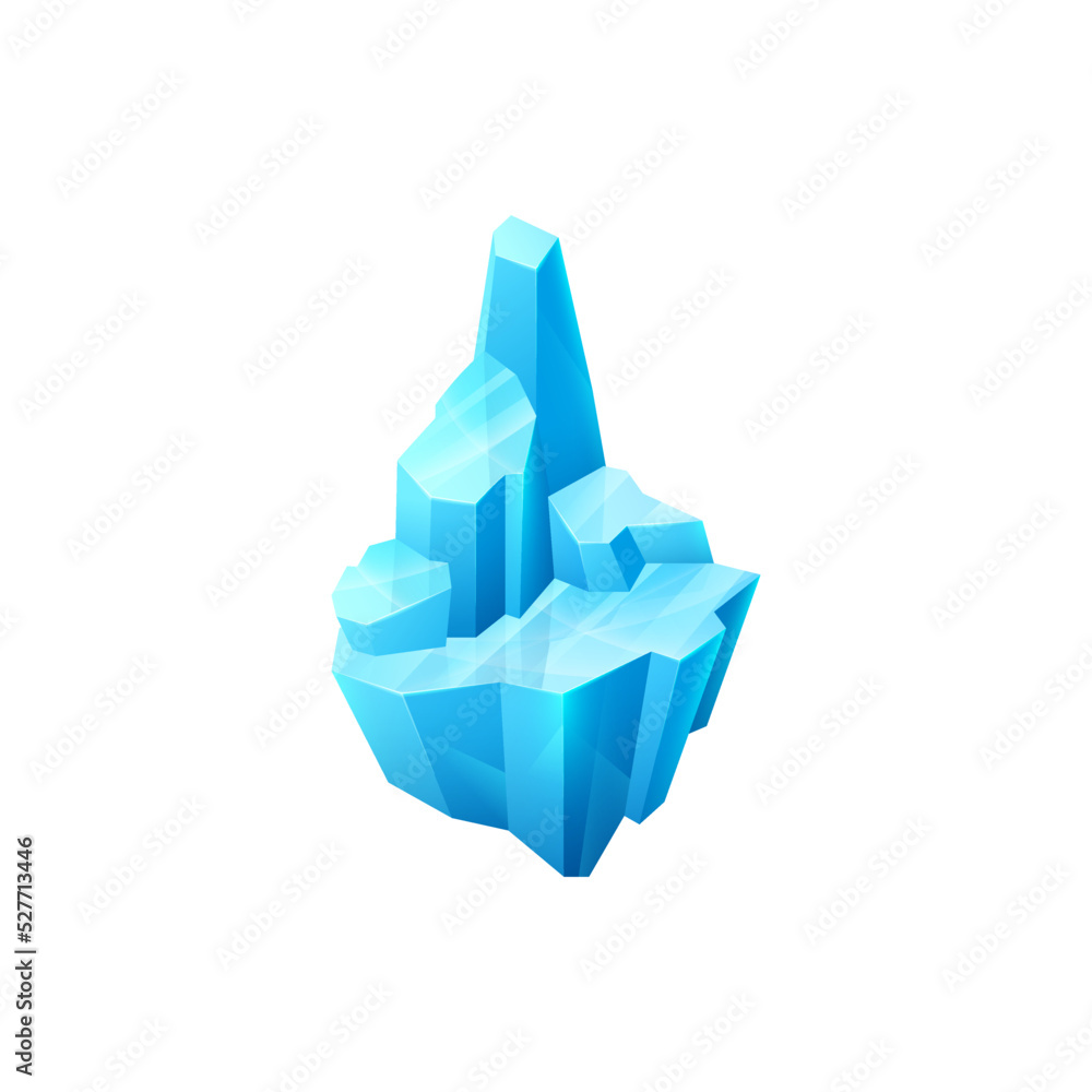 Poster ice crystal, frozen floe vector block. snowdrift cap with pointed top. gui or ui game blue icicle de