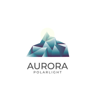 Iceberg Vector Illustration Logo Hit By Aurora Light Reflection