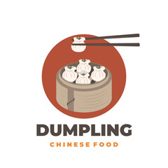 Vector illustration logo of ready-to-eat wonton dumplings with chopsticks