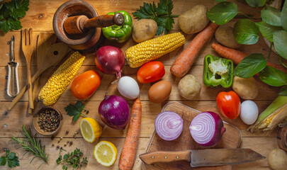 verduras frescas de todo tipo, alimentos totalmente saludables listas para cocinar 