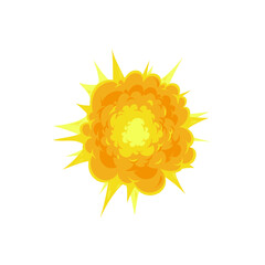 Fire bomb crash, boom bang cartoon sign, air bomb explosion mushroom clouds, exploding dynamite or nuclear effect isolated. Vector power demolition, ui game design element. Radiation burst sign