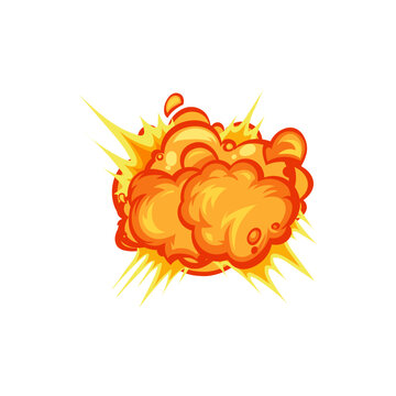 Boom effects, cartoon explode destruction nuclear bomb isolated icon. Vector fiery cloud bomb explosion boom burst effect. Inferno demolition, fire ignite flame, orange fireballs and burning blast.
