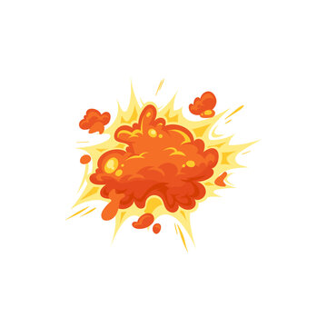 Inferno explode, destruction nuclear bomb isolated fiery burst flat cartoon icon. Vector fiery cloud bomb explosion, boom effect of fire ignite flame, orange fireballs and burning bursting blast