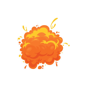 Atomic bomb explosive detonation isolated fat cartoon icon. Vector boom effects, smoke elements for game ui design, orange fiery inferno. Nuclear bomb explosion, cartoon dynamite danger comic cloud