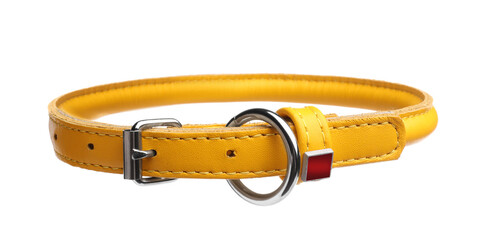 Yellow leather dog collar isolated on white