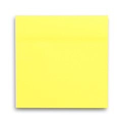 Blank yellow sticky note on white background, top view