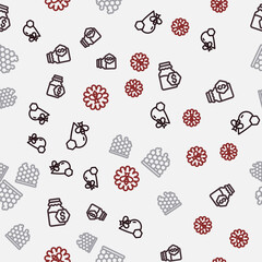 Set line Bee and honeycomb, Sale in jar of, Honeycomb and flower on seamless pattern. Vector