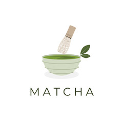 Logo illustration vector matcha or green tea served Japanese style