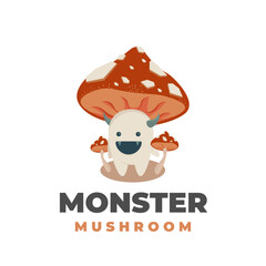 Cute monster mushroom vector illustration logo