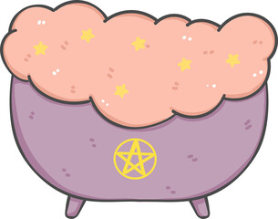 cute halloween witch cauldron poison pot cartoon hand drawn