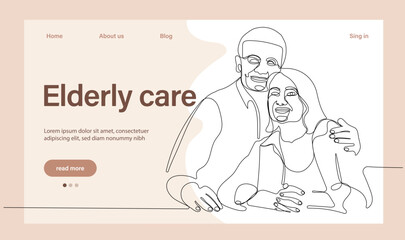 Programs for Seniors Landing Page Template. Elderly Health Care. Elderly care. Cartoon People Vector Illustration.