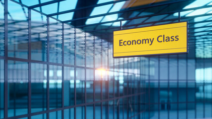 3D Rendering Of Economy Class Airport Terminal Sign Board Illustration