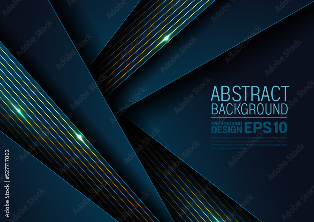 Wall mural luxury abstract background dark blue color, straight lines overlap layer shadow gradients space composition, simple minimal geometric shapes illustration for banner, flyer cover layout, template desig