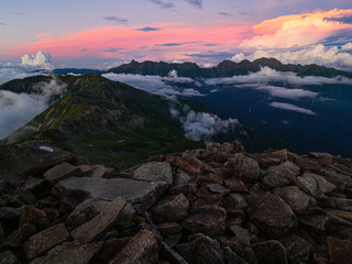 笠ヶ岳山頂　夕焼け